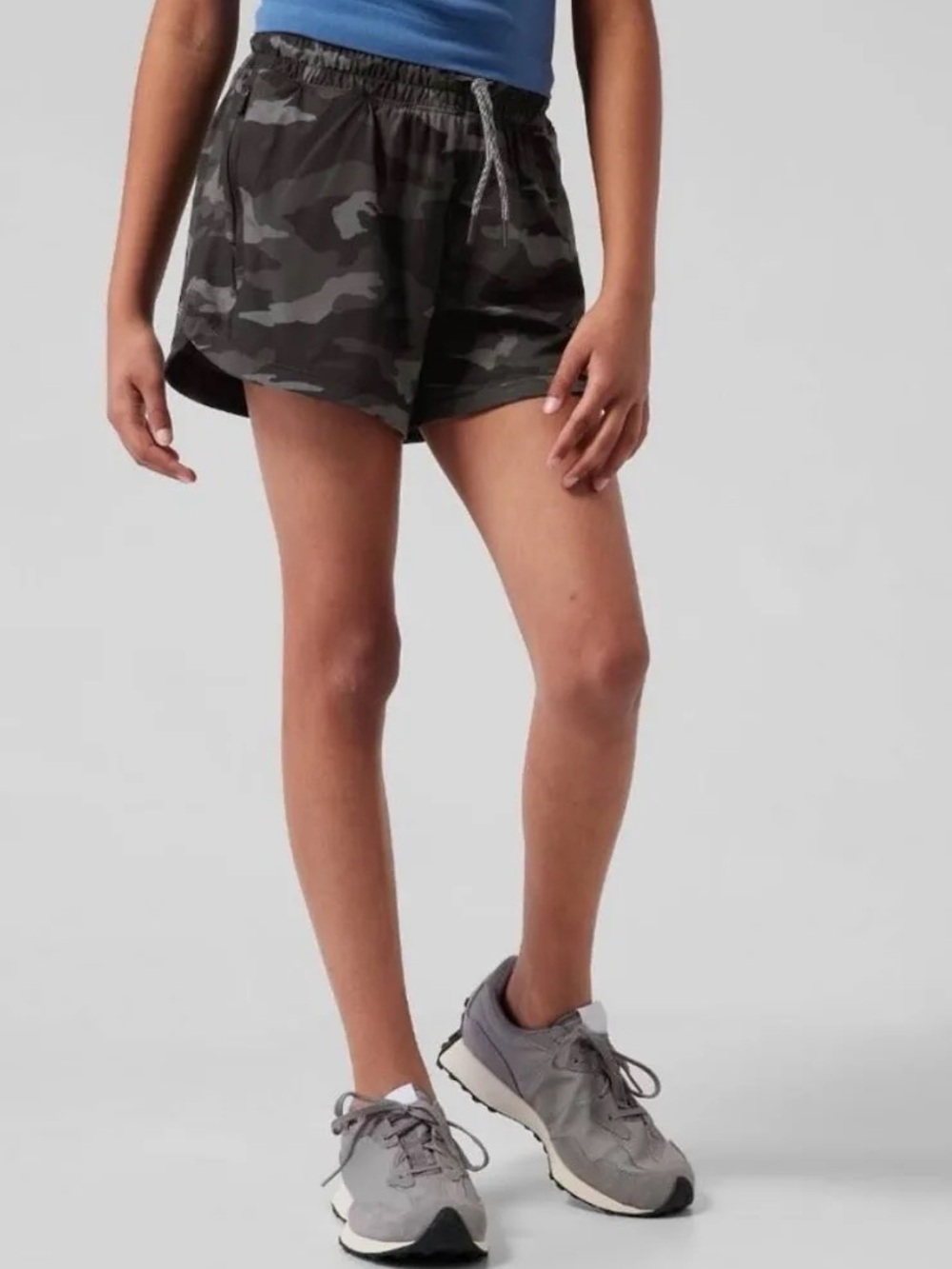 Athleta Girl Camo Athletic Shorts Gray Black Size L 12